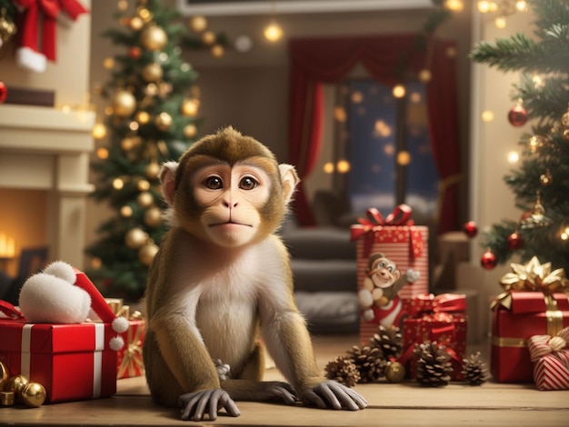 Рождественский дом обезьяны фон