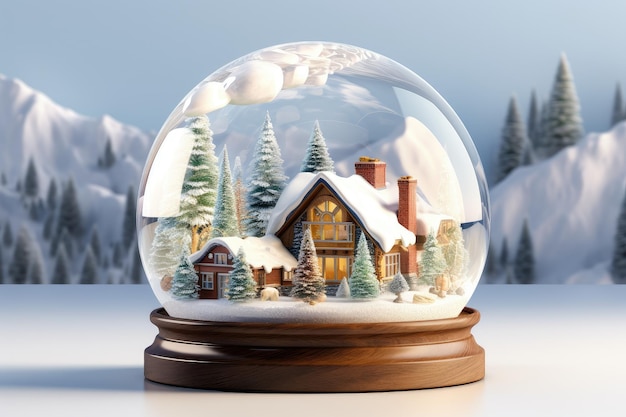 Christmas house in the snow inside a snow glass globe Generative AI