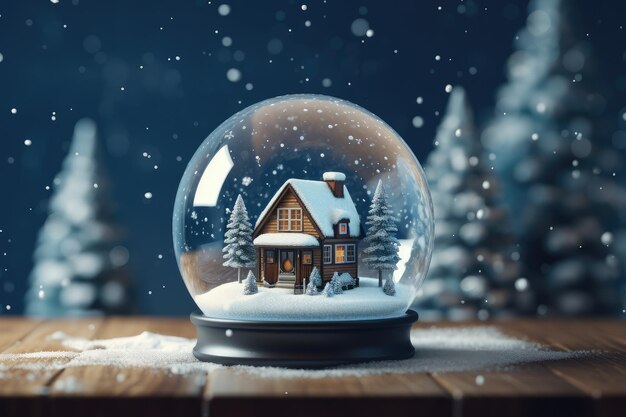 Christmas house in the snow inside a snow glass globe Generative AI