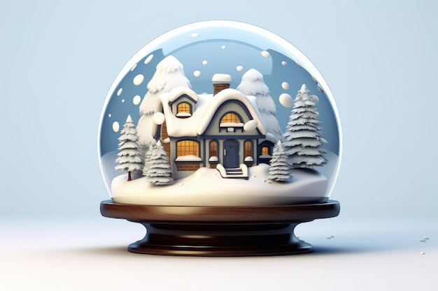 Photo christmas house in the snow inside a snow glass globe generative ai