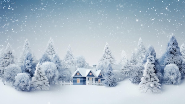 Christmas house and trees covered with snow