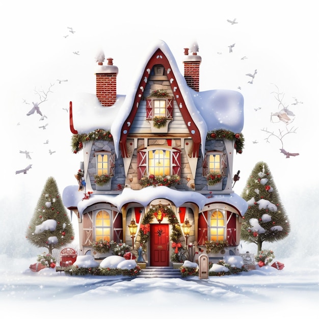 Christmas house white background