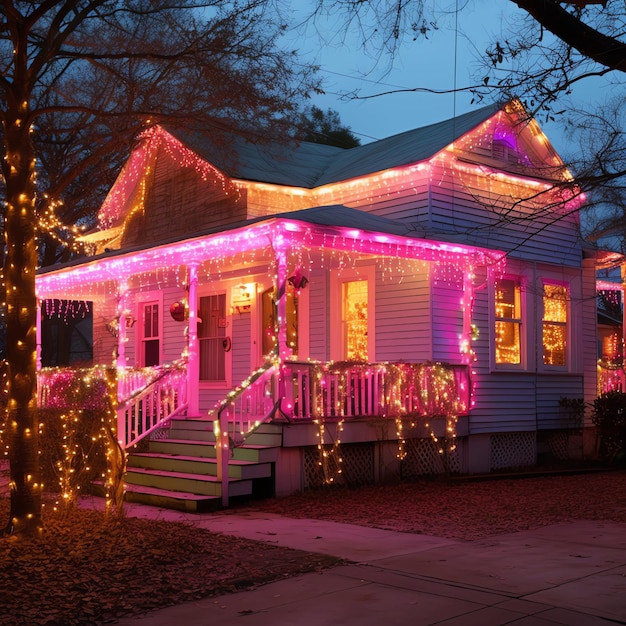 Рождественский дом с украшениями, снегом и рождественской елкой для зимних праздников Рождественный дом
