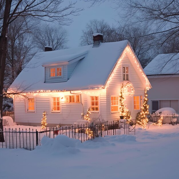 A christmas house with decorations snow and christmas tree for winter holidays Christmas home