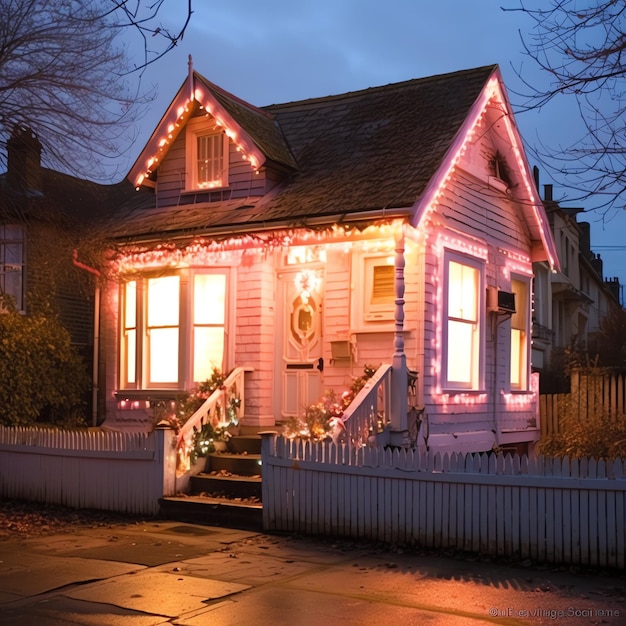 Photo a christmas house with decorations snow and christmas tree for winter holidays christmas home