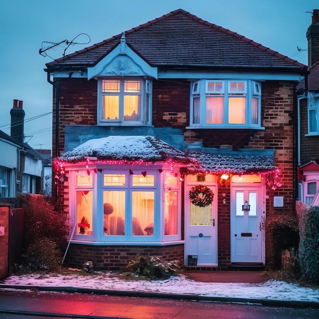 Рождественский дом с украшениями, снегом и рождественской елкой для зимних праздников Рождественный дом