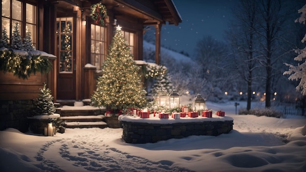 Foto casa di natale circondata dalla neve