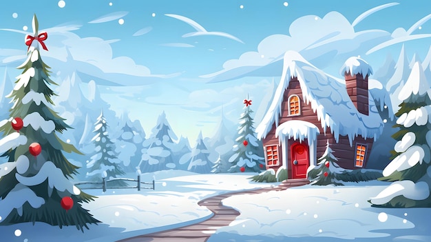 Рождественский дом со снегом