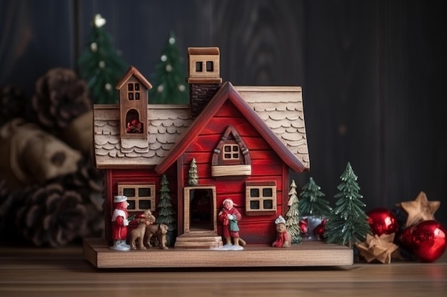 Christmas house wooden composition