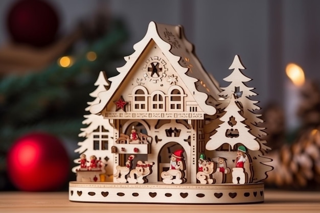 Christmas house wooden composition