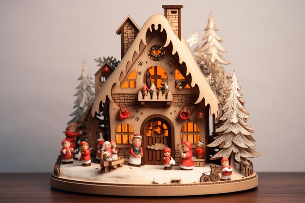 Christmas house wooden composition