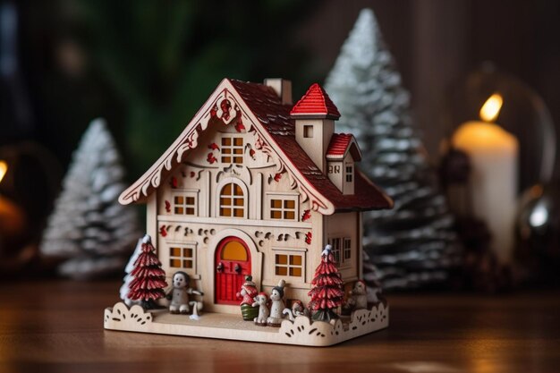 Christmas house wooden composition