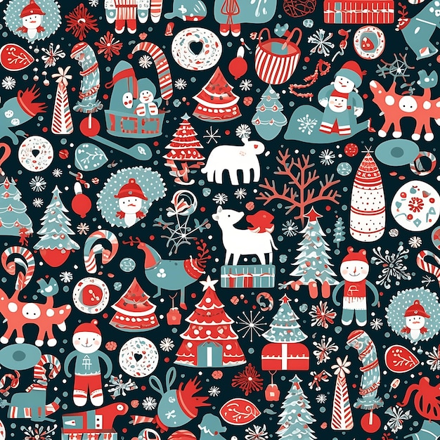 Christmas icons elements seamless pattern Christmas and Happy New Year seamless pattern with Christ