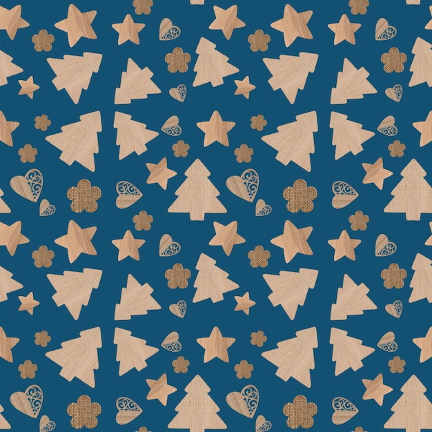 Christmas icons Seamless pattern Blue background