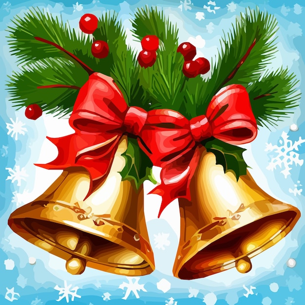 Фото Рождественские иллюстрации колокола и сосновые плоские элементы дизайна векторная иллюстрация векторная иллюстрация