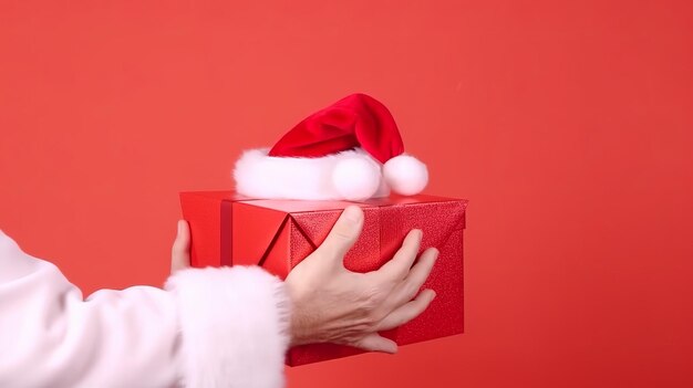 Christmas illustration Santa Giving present Generative Ai