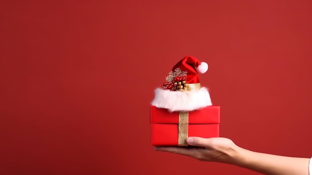 Рождественская иллюстрация Санта дарит подарок Generative Ai