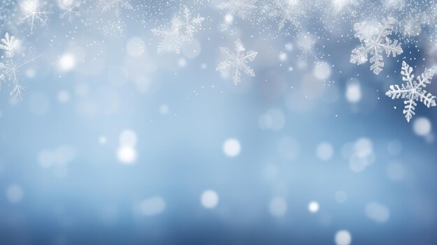 Christmas illustration winter background with snowflakes and bokeh lights with blank space Generative AI