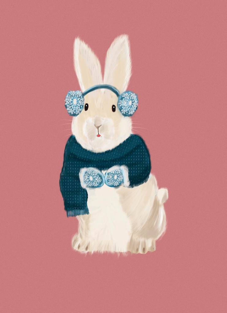 Photo 귀여운 토끼와 함께 크리스마스 그림 메리 크리스마스 엽서