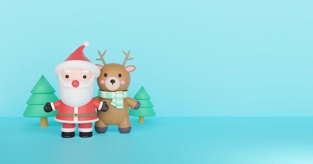 Christmas illustration with Santa clause and friends.  3d rendering.