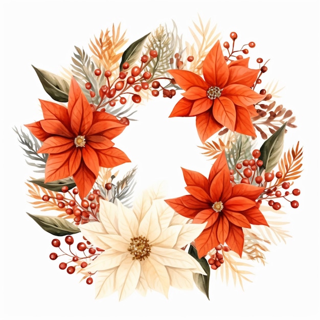 Christmas illustration wreath of winter flowers