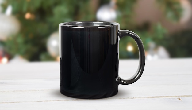 Photo christmas inspired glossy 11 oz black mug mockup