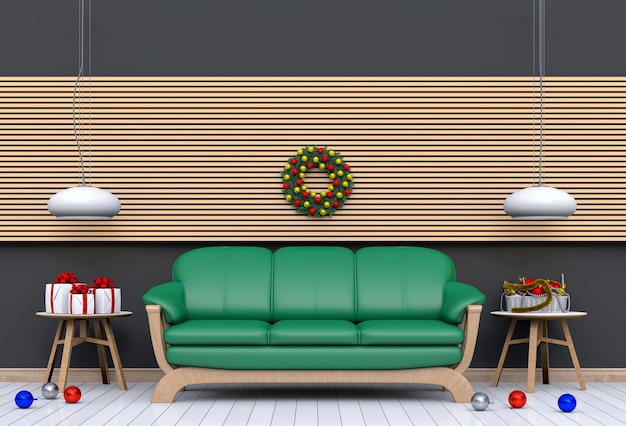 Salotto interno di natale. rendering 3d