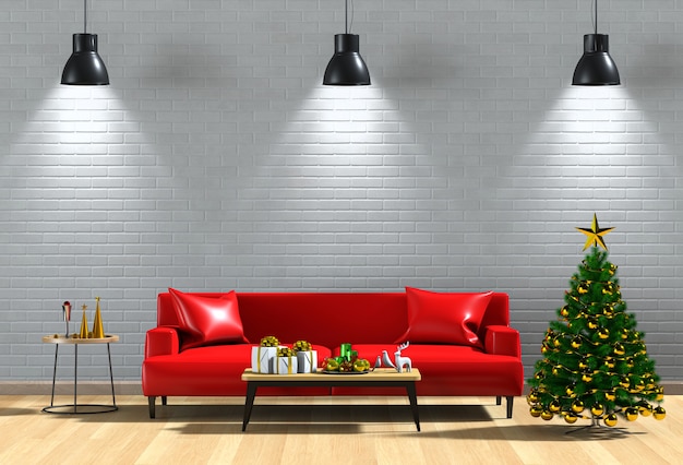 Salotto interno di natale. rendering 3d