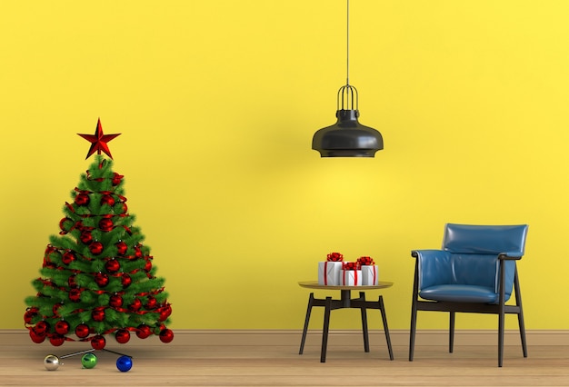 Рождественский интерьер гостиной. 3d визуализация