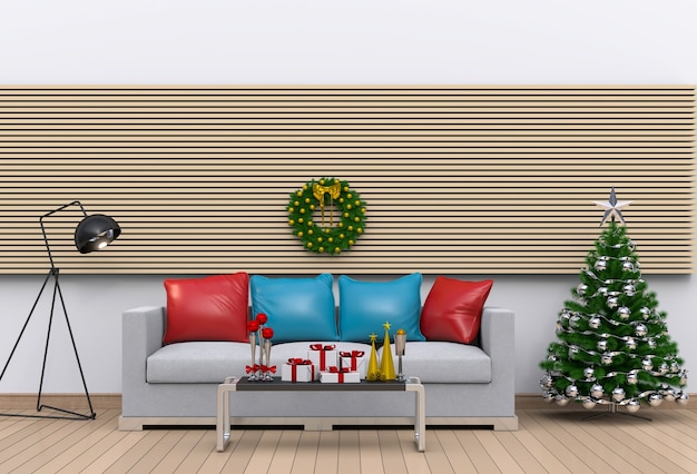 Salotto interno di natale. rendering 3d