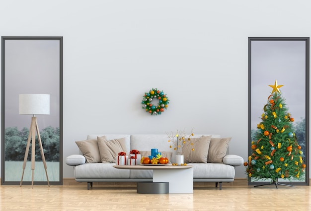 Salotto interno di natale. rendering 3d