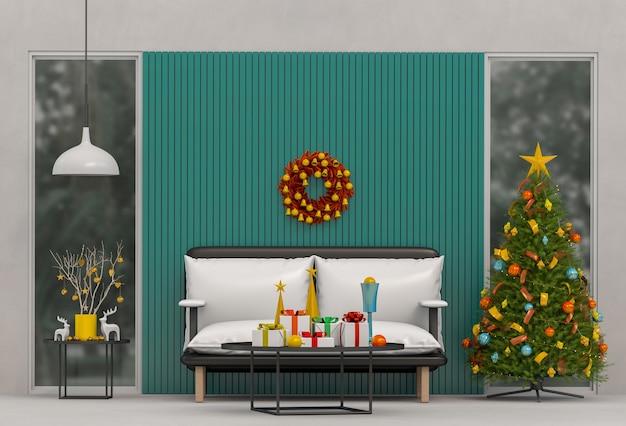 Salotto interno di natale. rendering 3d