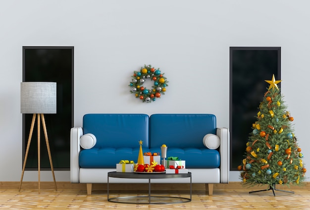 Рождественский интерьер гостиной. 3d визуализация