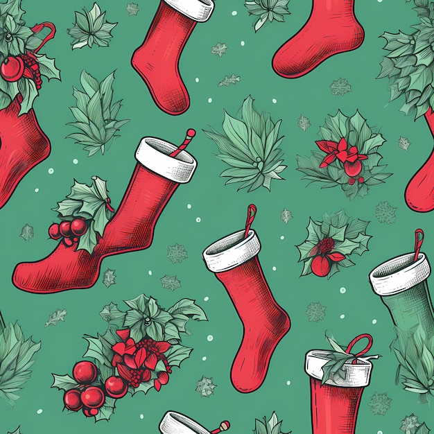 Рождество уже здесь Иллюстрация с разнообразными узорами чулков