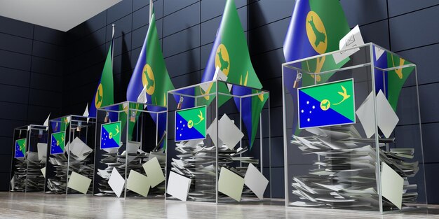 Christmas Island verschillende stembussen en vlaggen stemmen verkiezingsconcept 3D illustratie