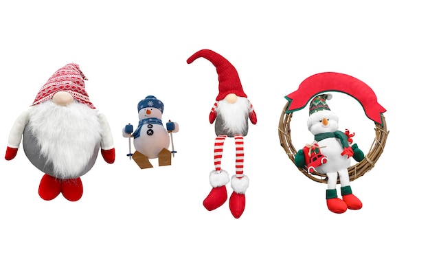 Christmas items isolated on white background gnome snowman elf christmas wreath