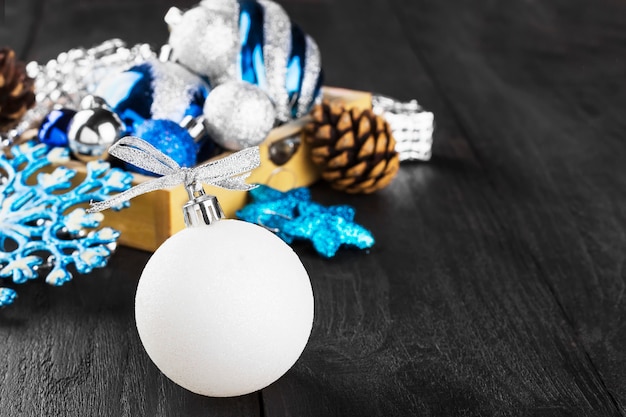 Christmas jewelry on a wooden surface