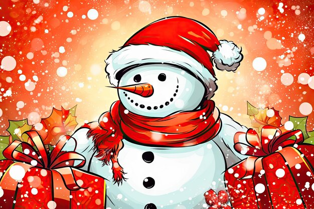 Christmas Joy Snowman and Gift Boxes Generative AI