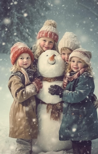 Christmas kids playing in the snow