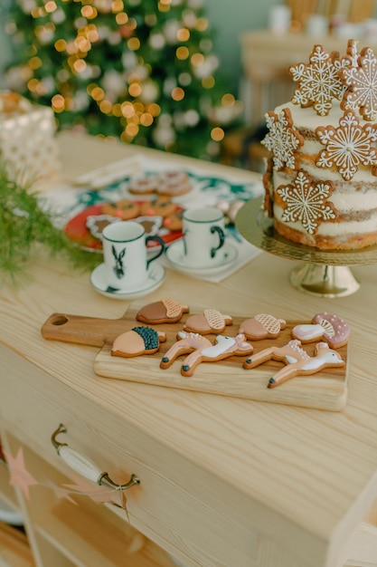 Christmas kitchen decoration, New Year's interior, festive dinner