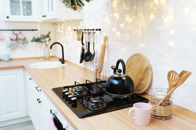 Christmas kitchen table in loft style