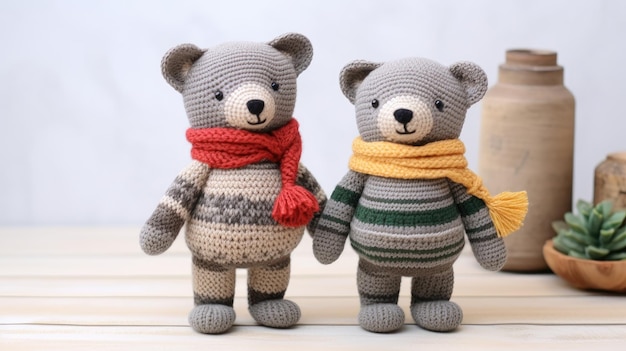 Christmas knitted brown bear toy Handmade knitted toy created with Generative AI technology