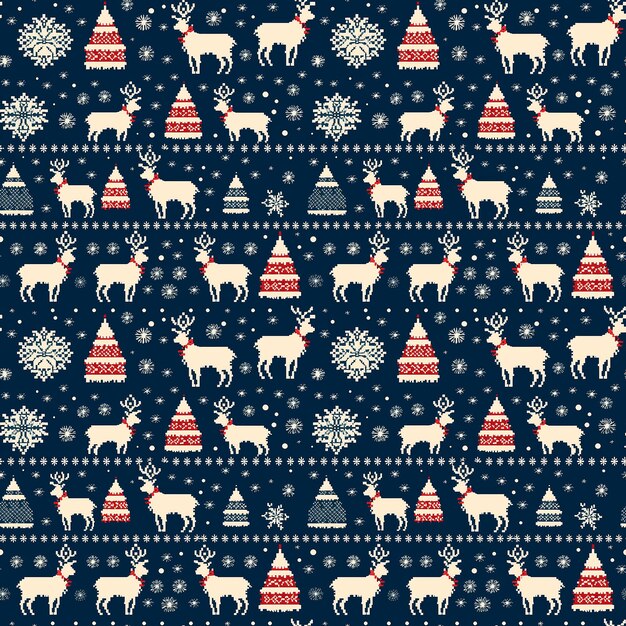 写真 雪の結晶と鹿のクリスマス ニット パターン シームレス パターン