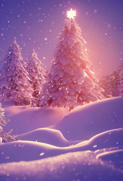 Christmas landscape illustration beautiful winter scenery with christmas trees and snow