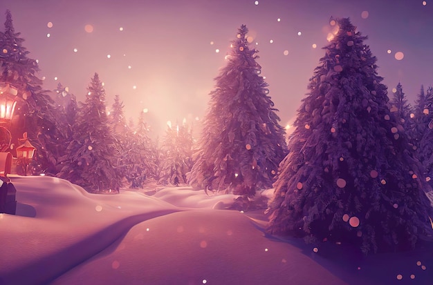 Christmas landscape illustration beautiful winter scenery with christmas trees and snow