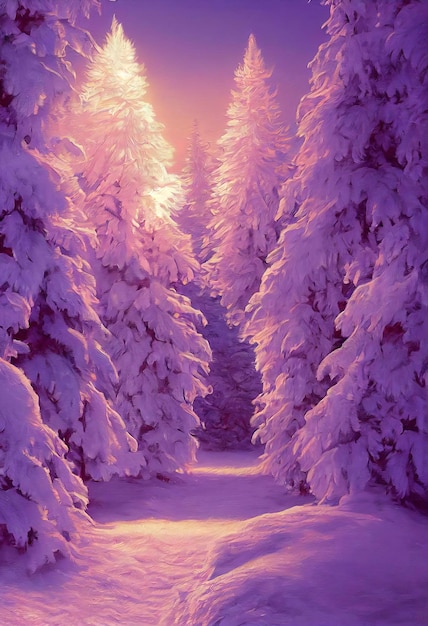 Christmas landscape illustration beautiful winter scenery with christmas trees and snow