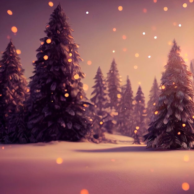 Christmas landscape illustration beautiful winter scenery with christmas trees and snow