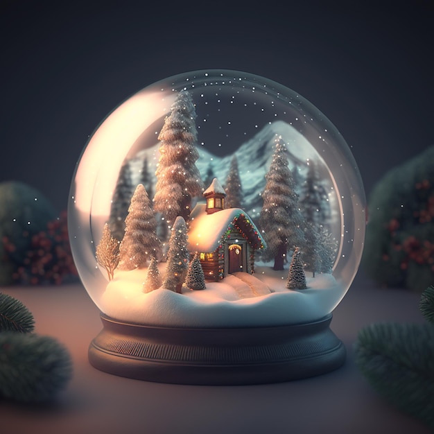 Christmas landscape inside a snow globe, hyper realistic, Cinematic Lighting, Artistic