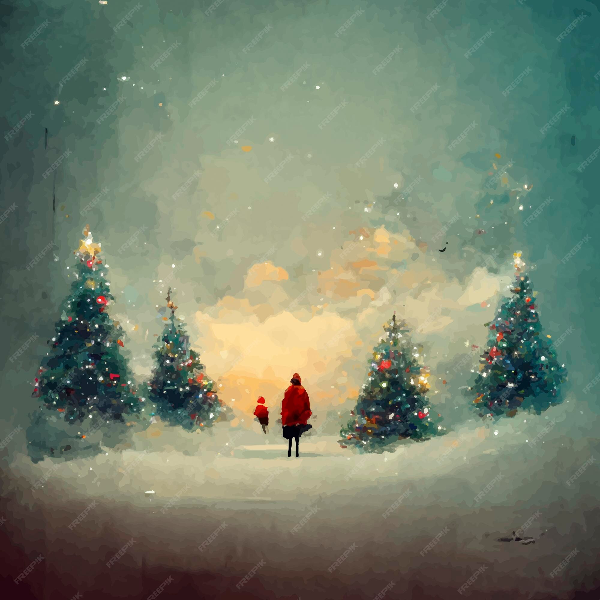 Premium Photo  Christmas landscape with snow and trees with lights christmas landscape illustration