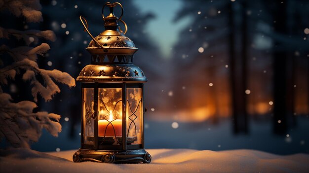 Christmas lantern in the snow Generative AI